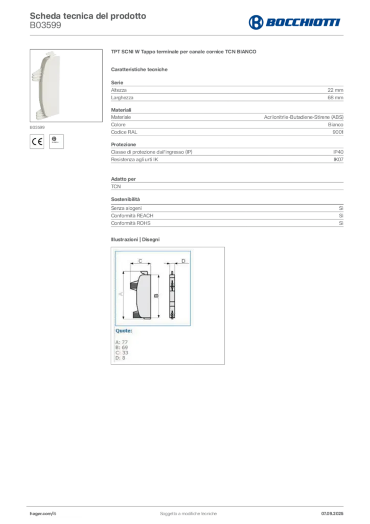 Immagine Bocchiotti Scheda tecnica del prodotto B03599 | Hager Italia