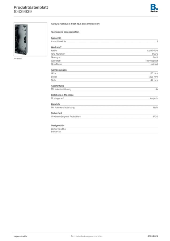 Bild Berker Produktdatenblatt 10439939 | Hager Deutschland