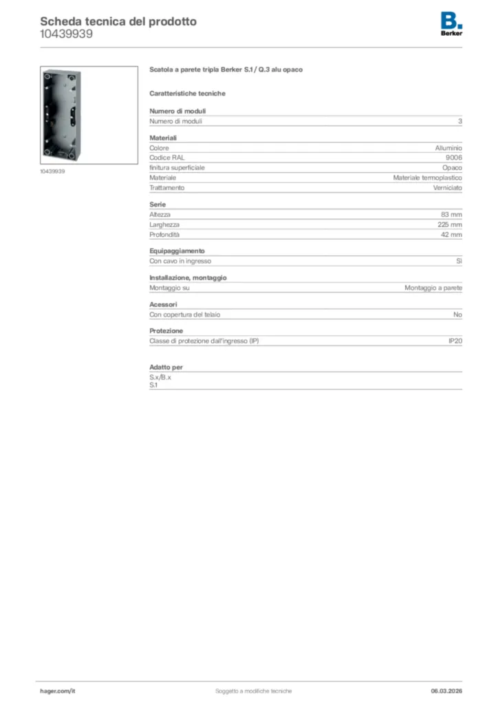 Immagine Berker Scheda tecnica del prodotto 10439939 | Hager Italia