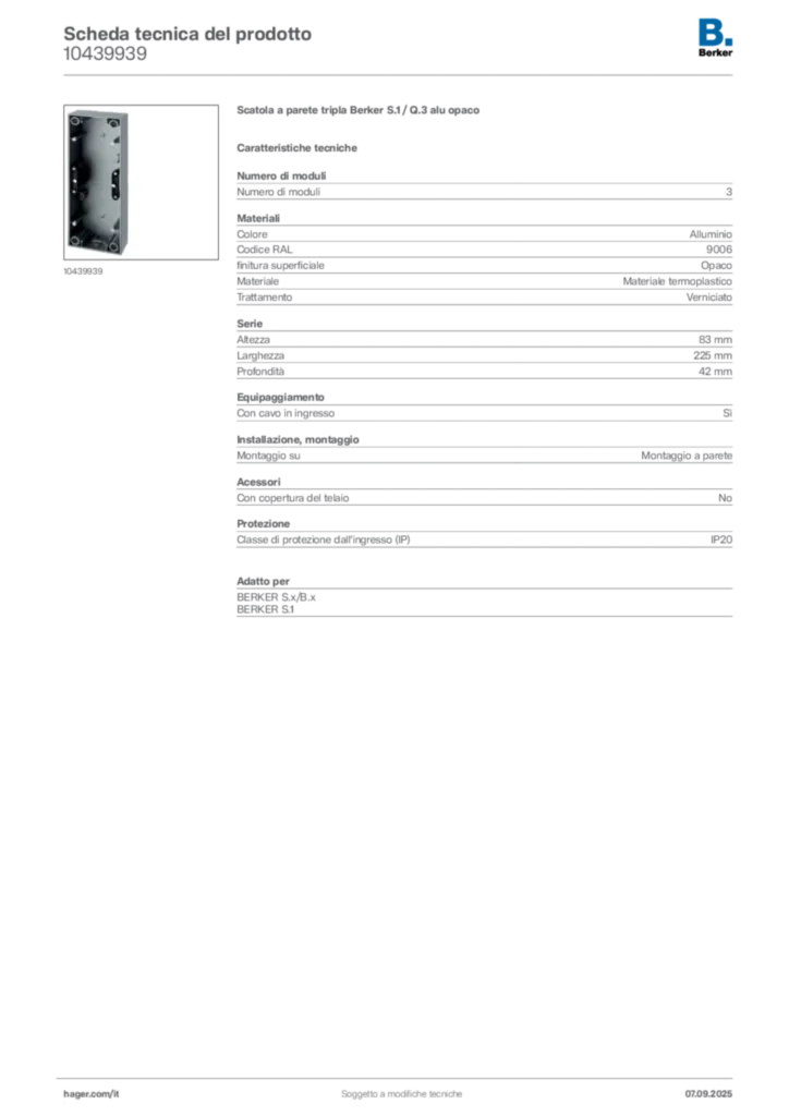 Immagine Berker Scheda tecnica del prodotto 10439939 | Hager Italia
