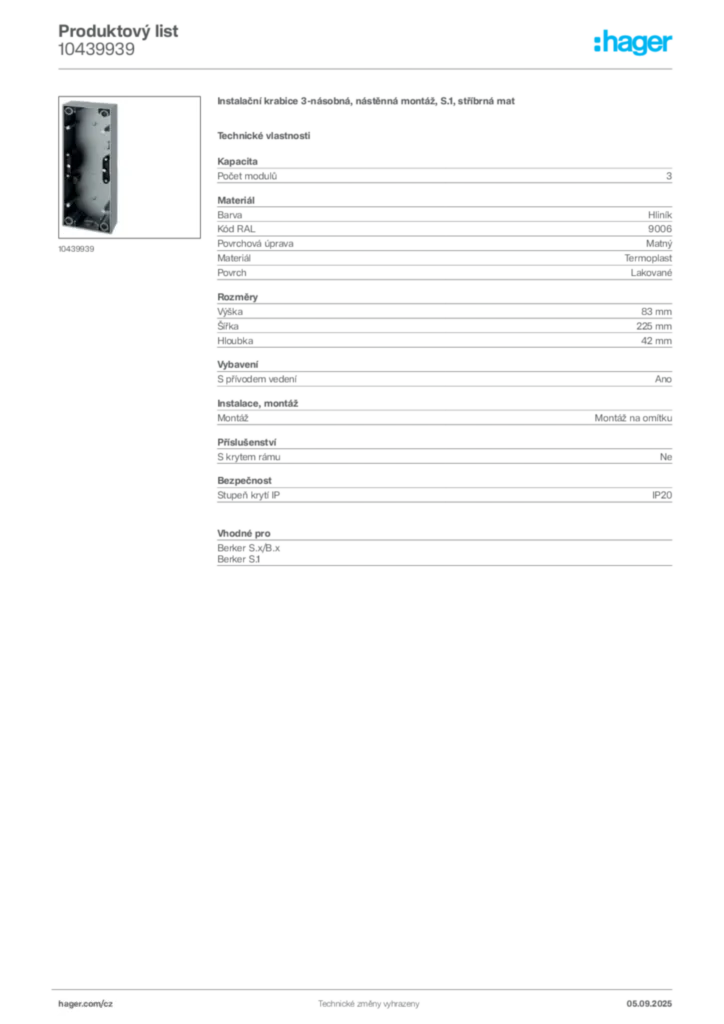 Obrázek Hager Produktový list 10439939 | Hager