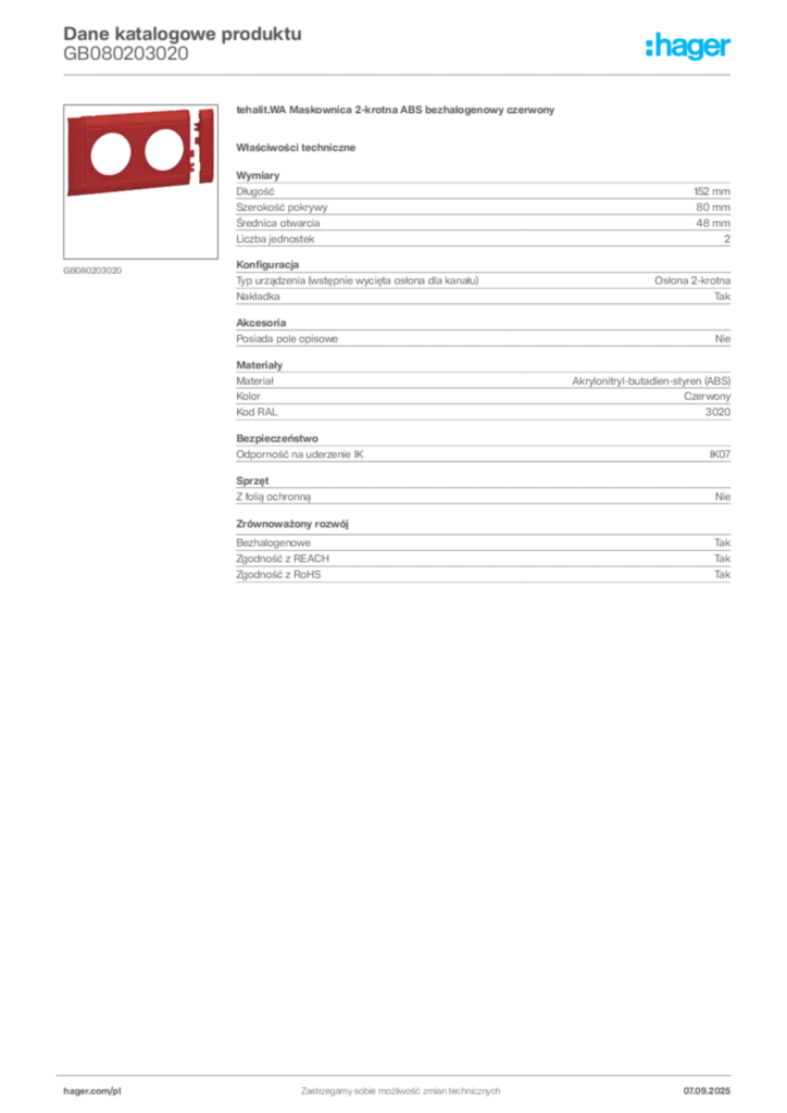 Zdjęcie Hager Dane katalogowe produktu GB080203020 | Hager Polska