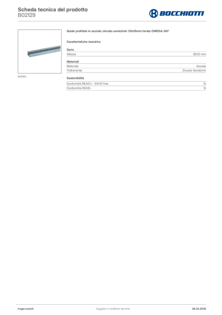 Immagine Bocchiotti Scheda tecnica del prodotto B02129 | Hager Italia