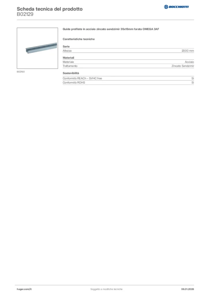 Immagine Bocchiotti Scheda tecnica del prodotto B02129 | Hager Italia