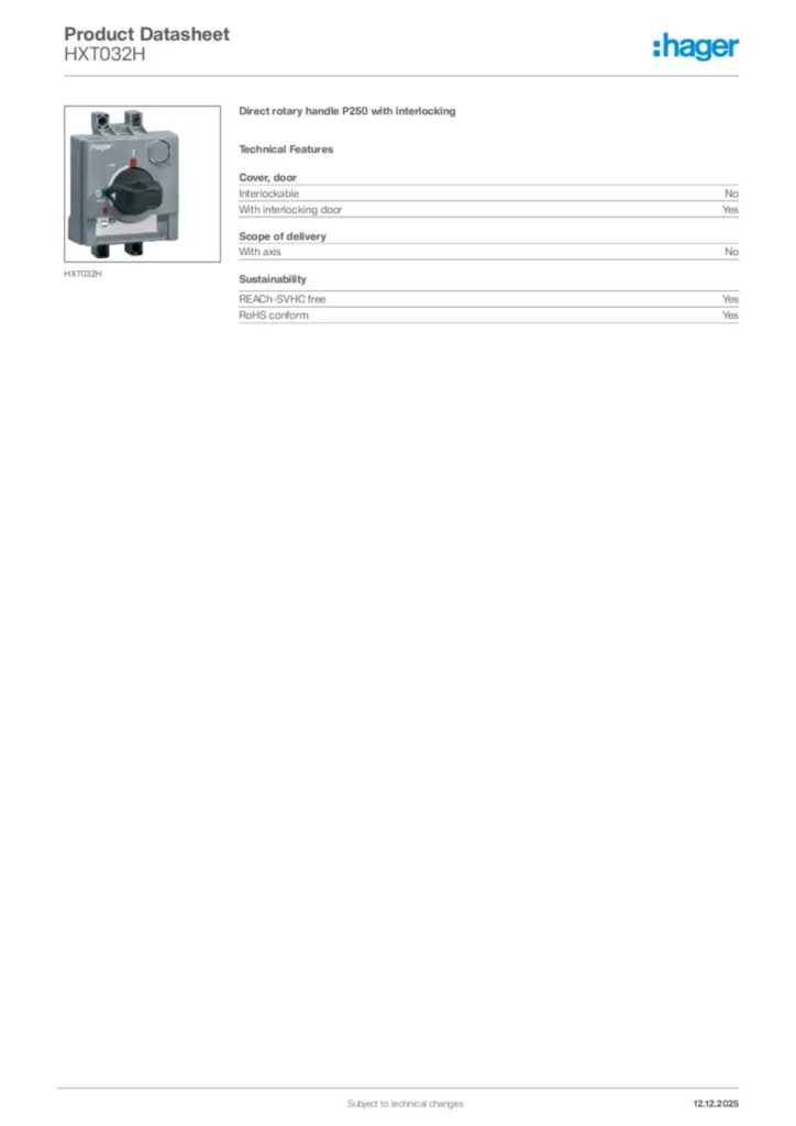 Image Hager Product data sheet HXT032H  | Hager Africa
