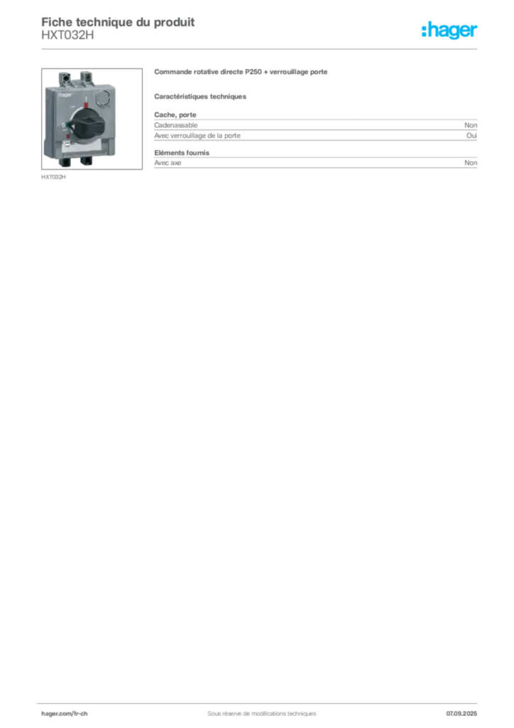 Image Hager Fiche technique du produit HXT032H | Hager Suisse