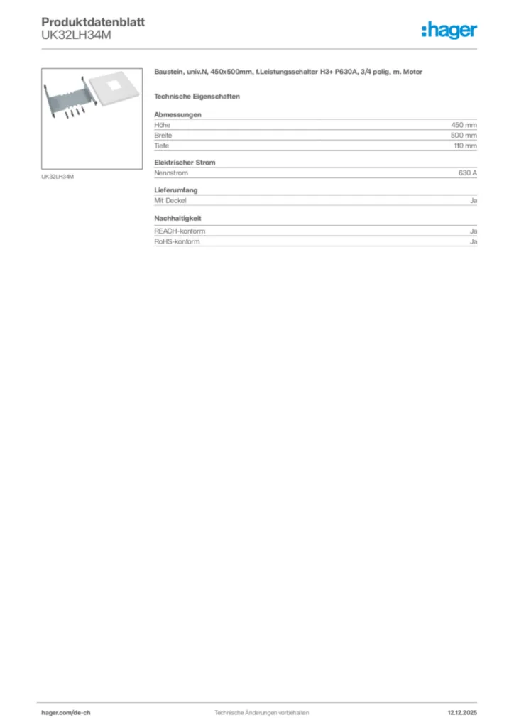 Bild Hager Produktdatenblatt UK32LH34M | Hager Schweiz