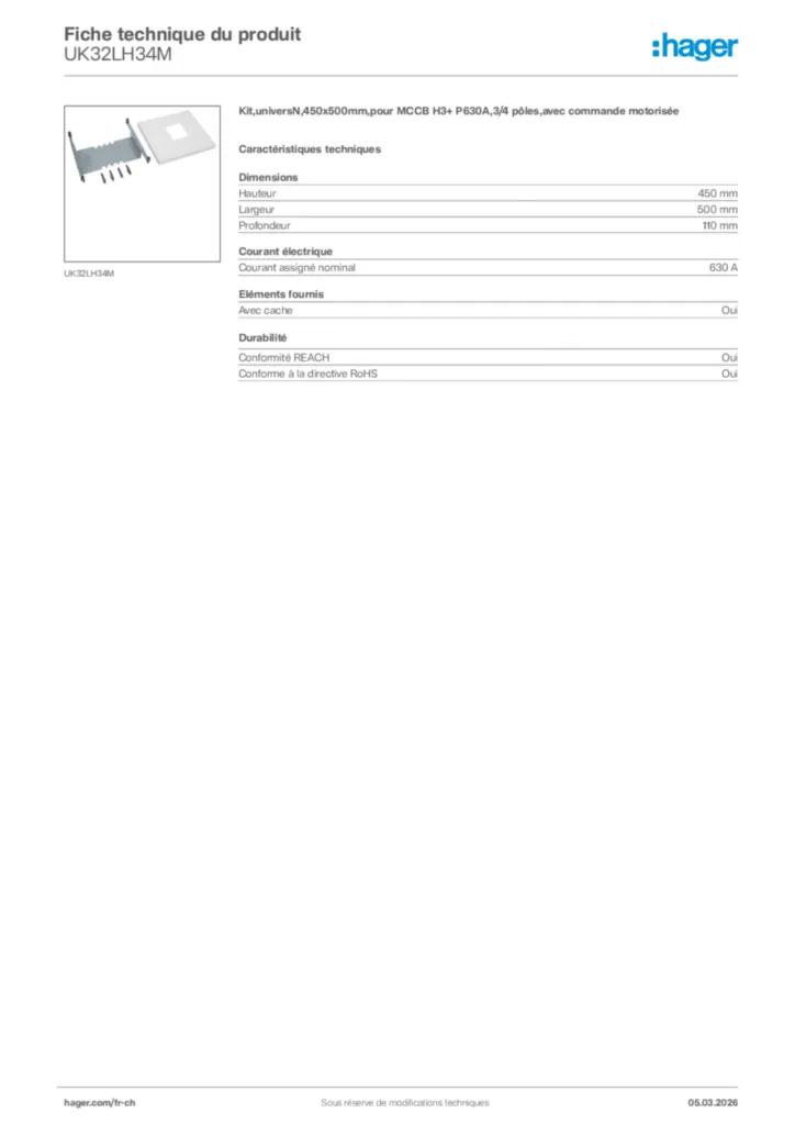 Image Hager Fiche technique du produit UK32LH34M | Hager Suisse