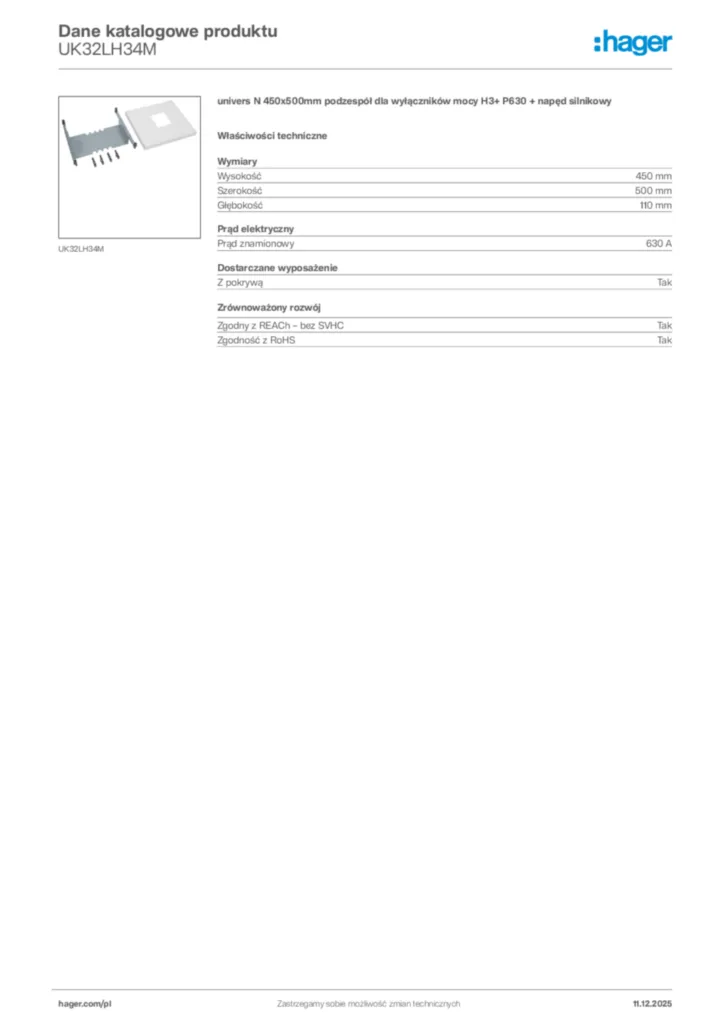 Zdjęcie Hager Dane katalogowe produktu UK32LH34M | Hager Polska