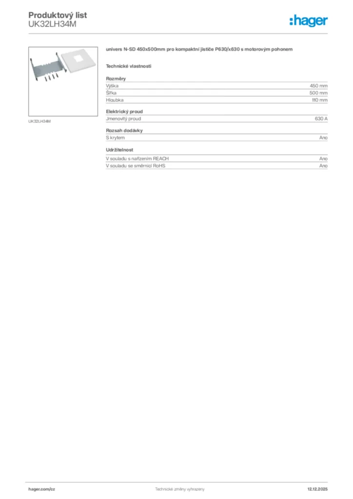 Obrázek Hager Produktový list UK32LH34M | Hager