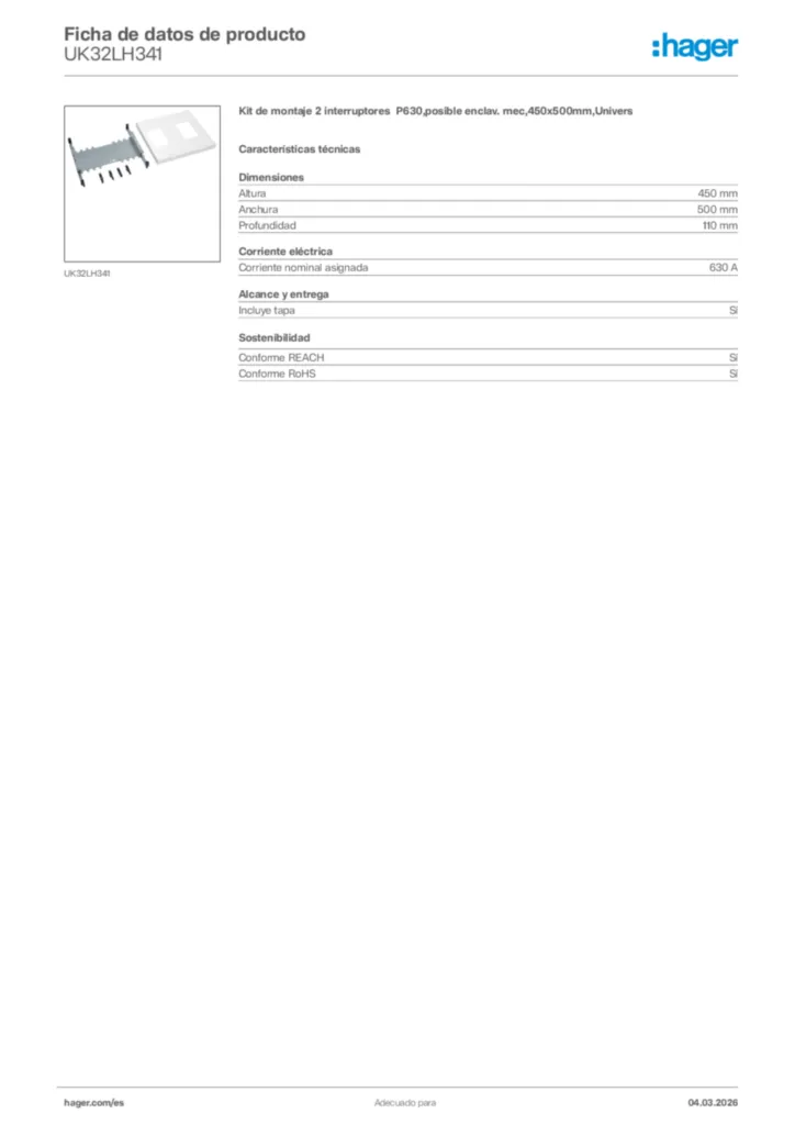 Imagen Hager Ficha de datos de producto UK32LH341 | Hager España