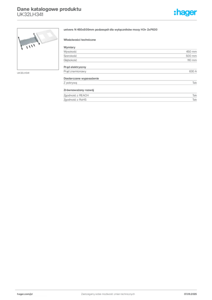 Zdjęcie Hager Dane katalogowe produktu UK32LH341 | Hager Polska
