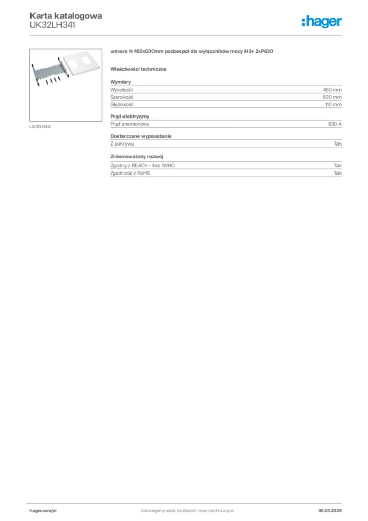 Zdjęcie Hager Karta katalogowa UK32LH341 | Hager Polska