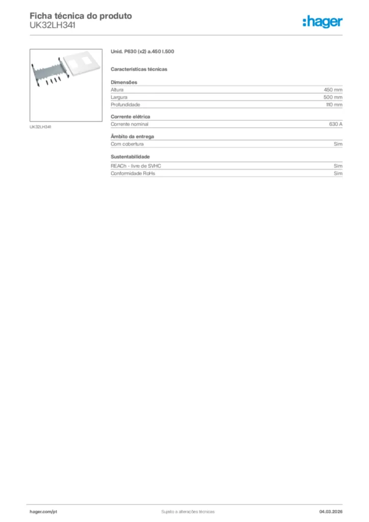 Imagem Hager Ficha técnica do produto UK32LH341 | Hager Portugal