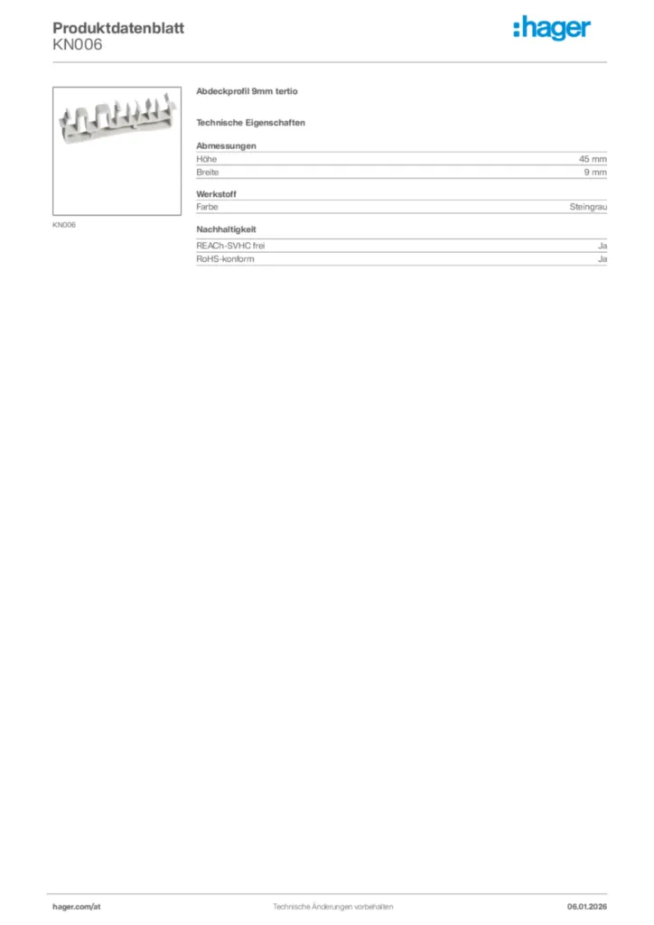 Bild Hager Produktdatenblatt KN006 | Hager Deutschland