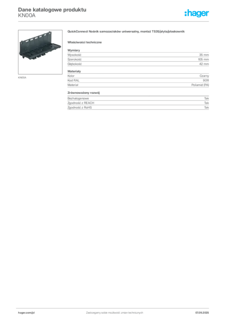 Zdjęcie Hager Dane katalogowe produktu KN00A | Hager Polska
