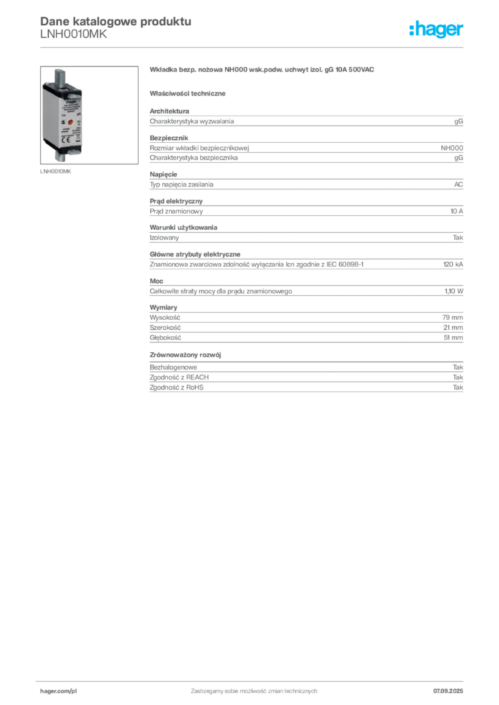 Zdjęcie Hager Dane katalogowe produktu LNH0010MK | Hager Polska