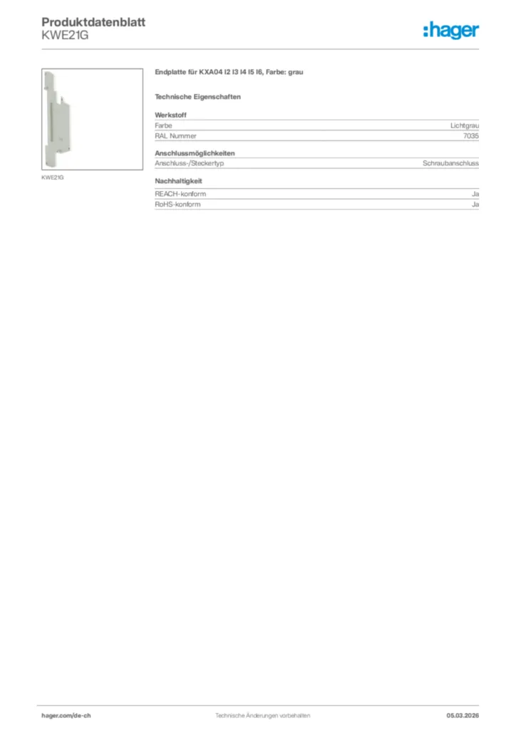 Bild Hager Produktdatenblatt KWE21G | Hager Schweiz