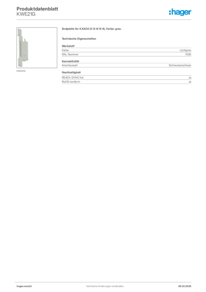 Bild Hager Produktdatenblatt KWE21G | Hager Deutschland