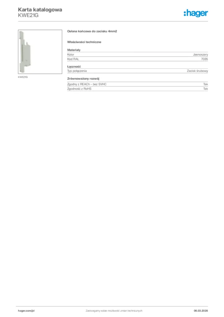 Zdjęcie Hager Karta katalogowa KWE21G | Hager Polska
