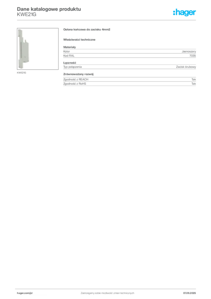 Zdjęcie Hager Dane katalogowe produktu KWE21G | Hager Polska