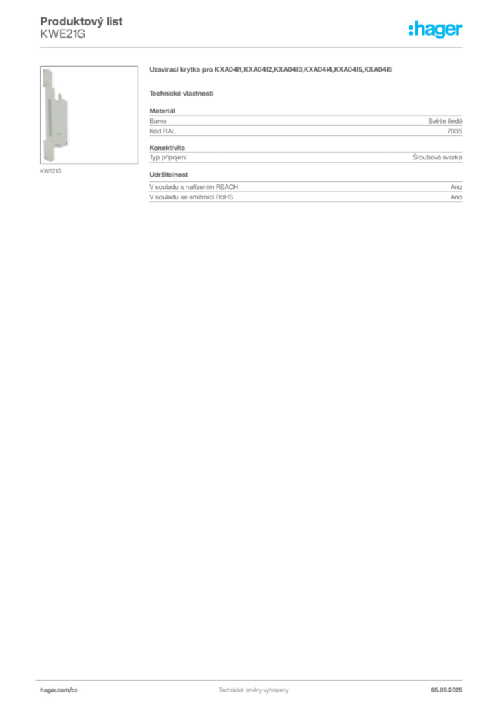 Obrázek Hager Produktový list KWE21G | Hager