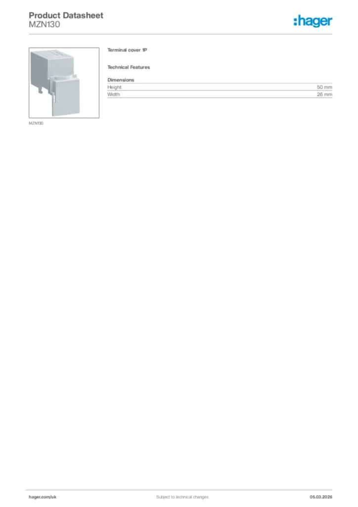 Image Hager Product data sheet MZN130  | Hager