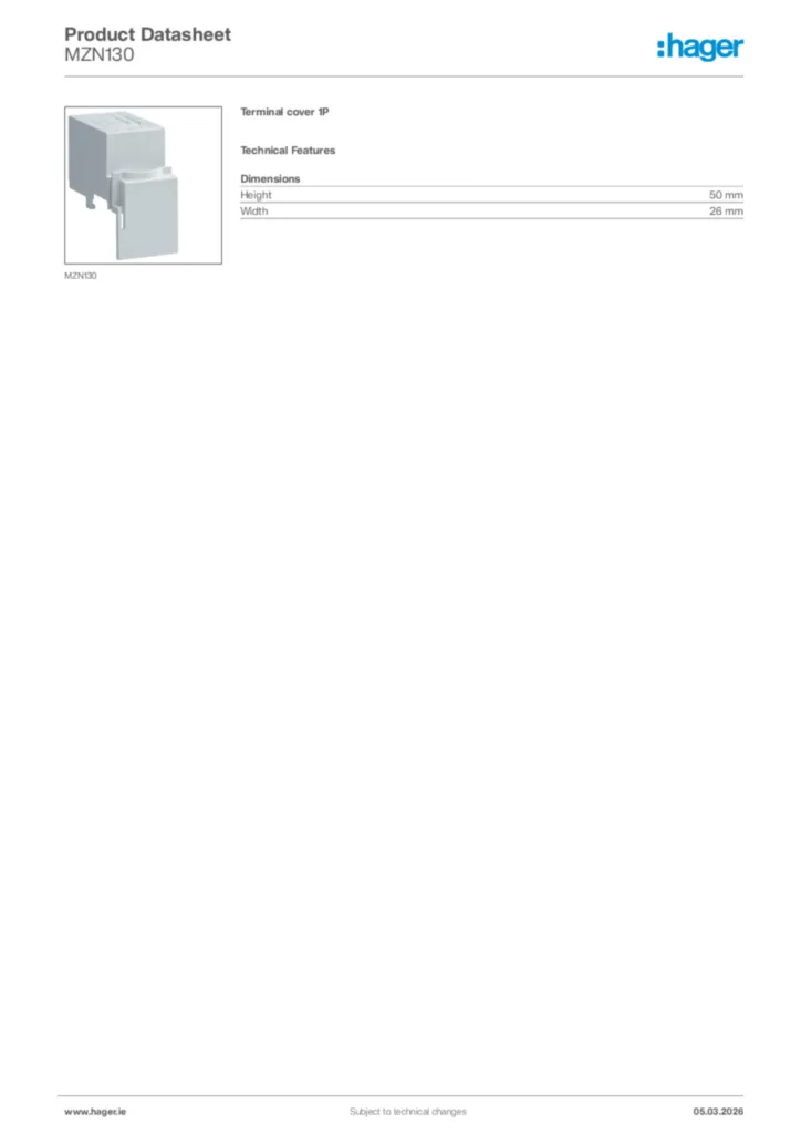 Image Hager Product data sheet MZN130  | Hager