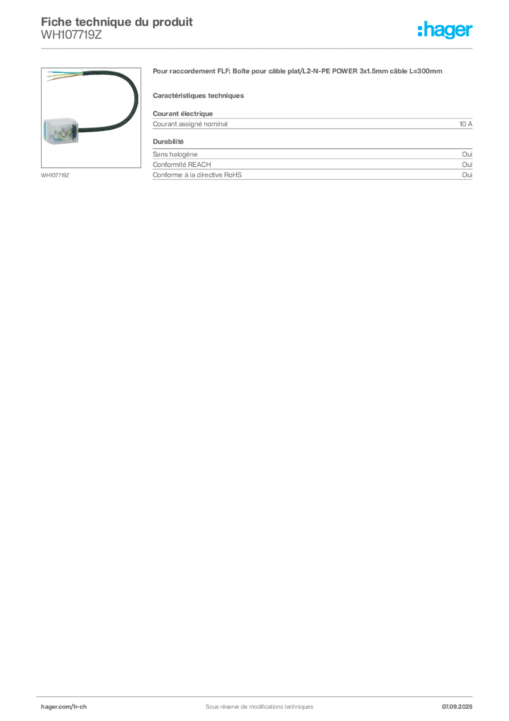 Image Hager Fiche technique du produit WH107719Z | Hager Suisse