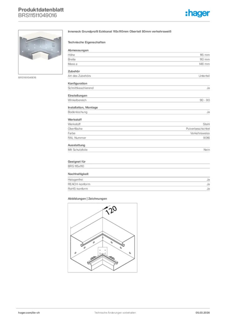 Bild Hager Produktdatenblatt BRS11511049016 | Hager Schweiz