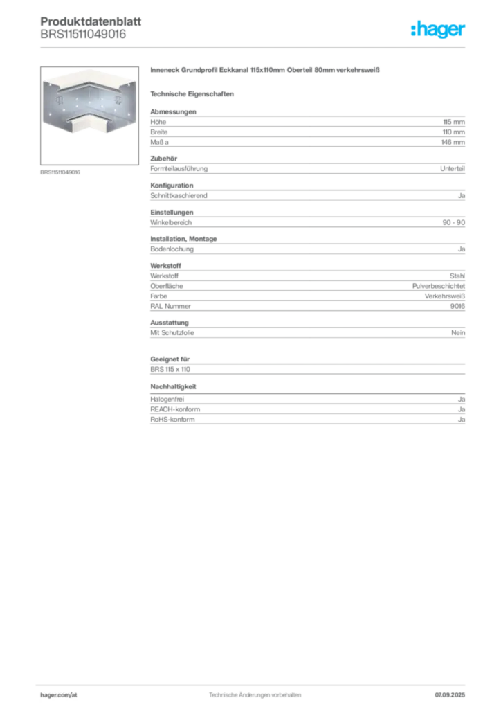 Bild Hager Produktdatenblatt BRS11511049016 | Hager Deutschland
