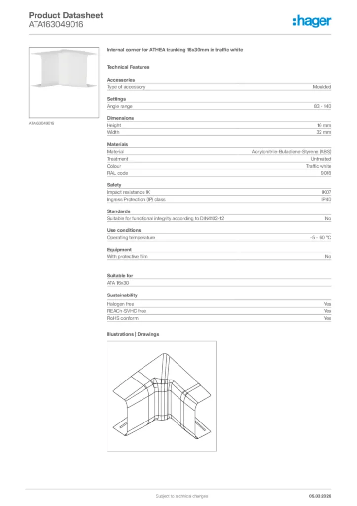 Image Hager Product data sheet ATA163049016  | Hager Africa