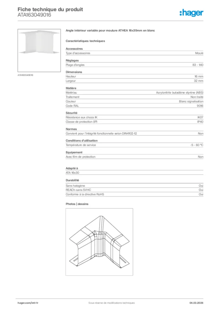 Image Hager Fiche technique du produit ATA163049016 | Hager Afrique