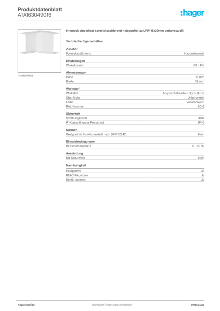 Bild Hager Produktdatenblatt ATA163049016 | Hager Deutschland