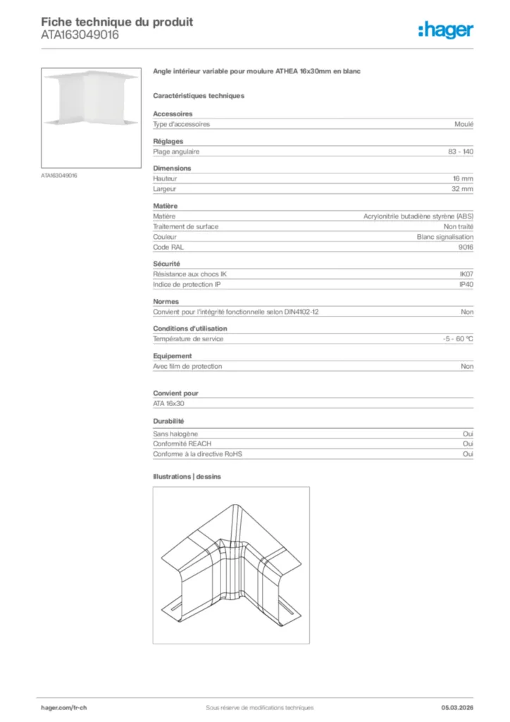 Image Hager Fiche technique du produit ATA163049016 | Hager Suisse
