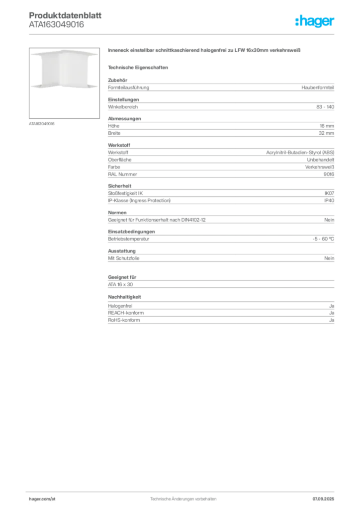 Bild Hager Produktdatenblatt ATA163049016 | Hager Deutschland