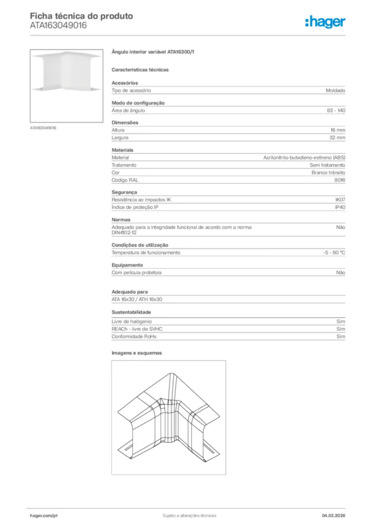 Imagem Hager Ficha técnica do produto ATA163049016 | Hager Portugal