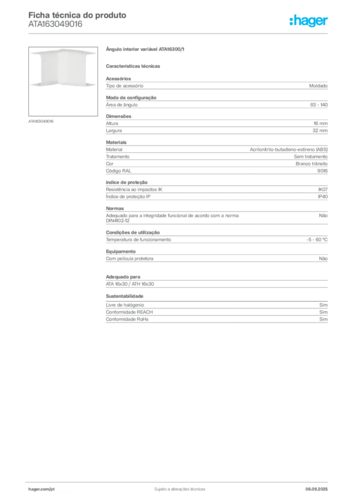 Imagem Hager Ficha técnica do produto ATA163049016 | Hager Portugal