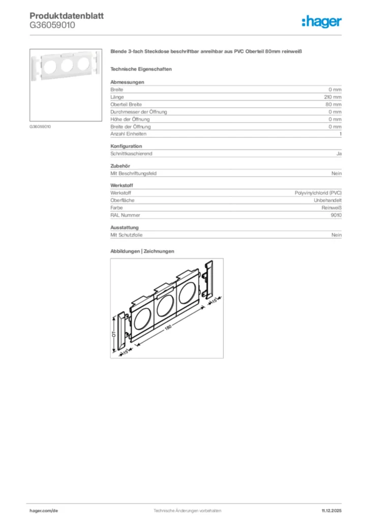 Bild Hager Produktdatenblatt G36059010 | Hager Deutschland