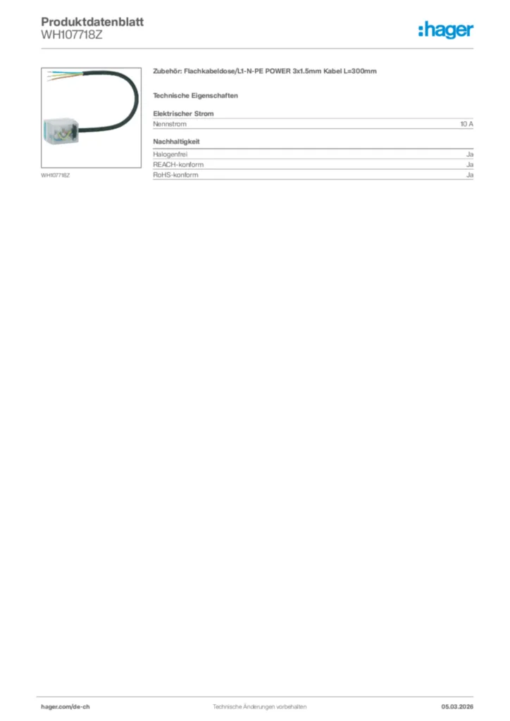 Bild Hager Produktdatenblatt WH107718Z | Hager Schweiz