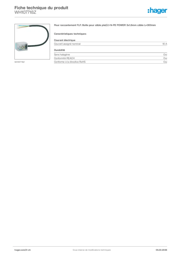 Image Hager Fiche technique du produit WH107718Z | Hager Suisse