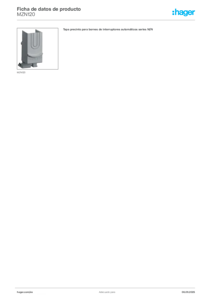 Imagen Hager Ficha de datos de producto MZN120 | Hager España