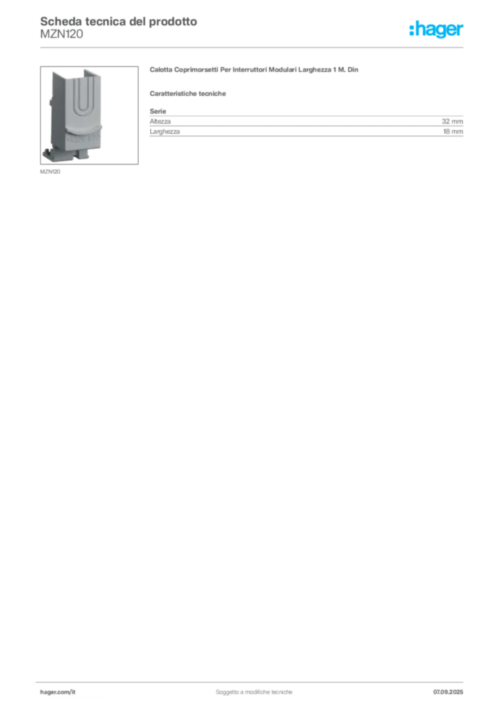 Immagine Hager Scheda tecnica del prodotto MZN120 | Hager Italia