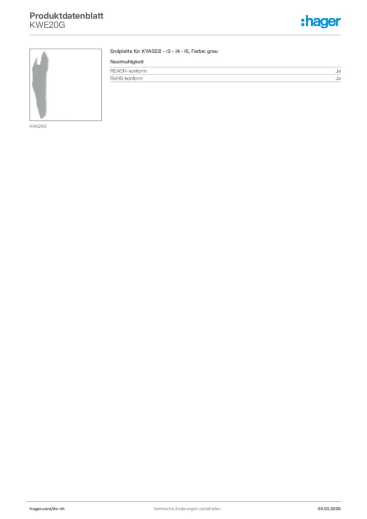Bild Hager Produktdatenblatt KWE20G | Hager Schweiz