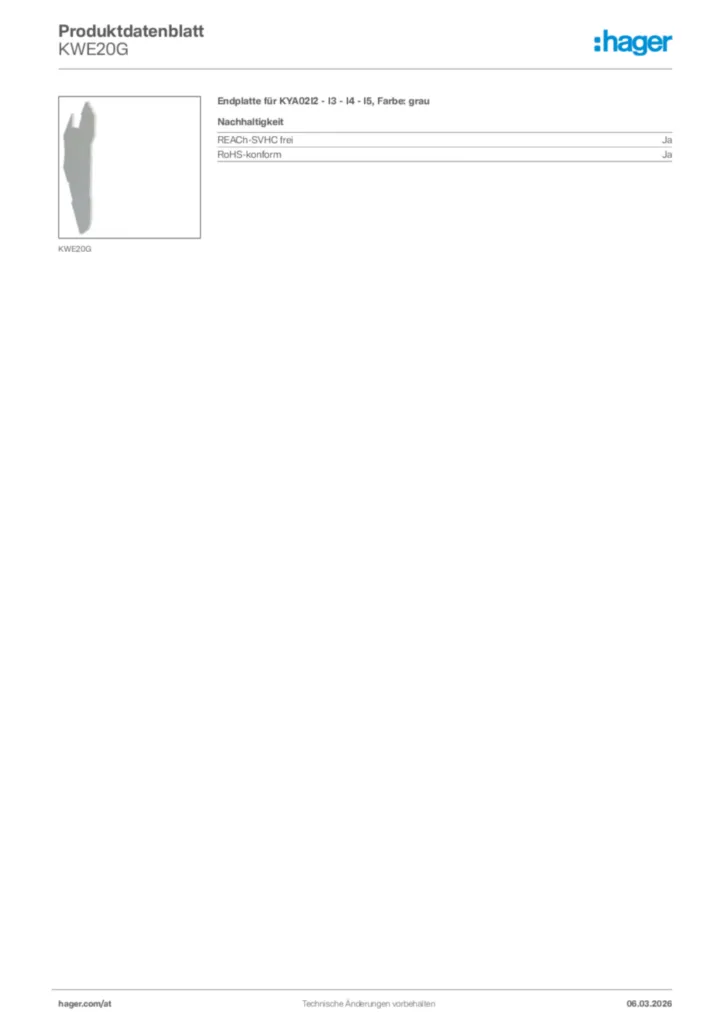 Bild Hager Produktdatenblatt KWE20G | Hager Deutschland