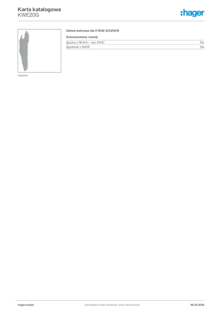 Zdjęcie Hager Karta katalogowa KWE20G | Hager Polska