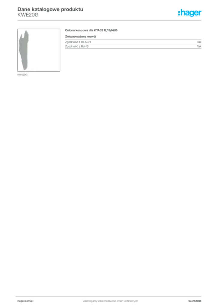 Zdjęcie Hager Dane katalogowe produktu KWE20G | Hager Polska