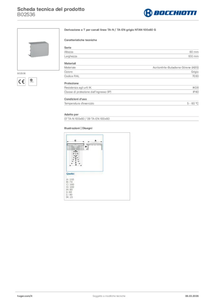 Immagine Bocchiotti Scheda tecnica del prodotto B02536 | Hager Italia