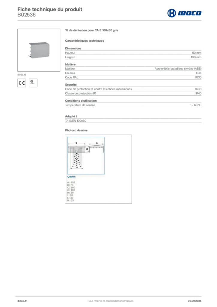 Image Iboco Fiche technique du produit B02536 | Hager France