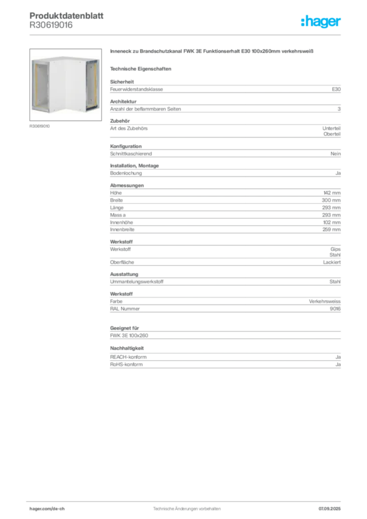 Bild Hager Produktdatenblatt R30619016 | Hager Schweiz
